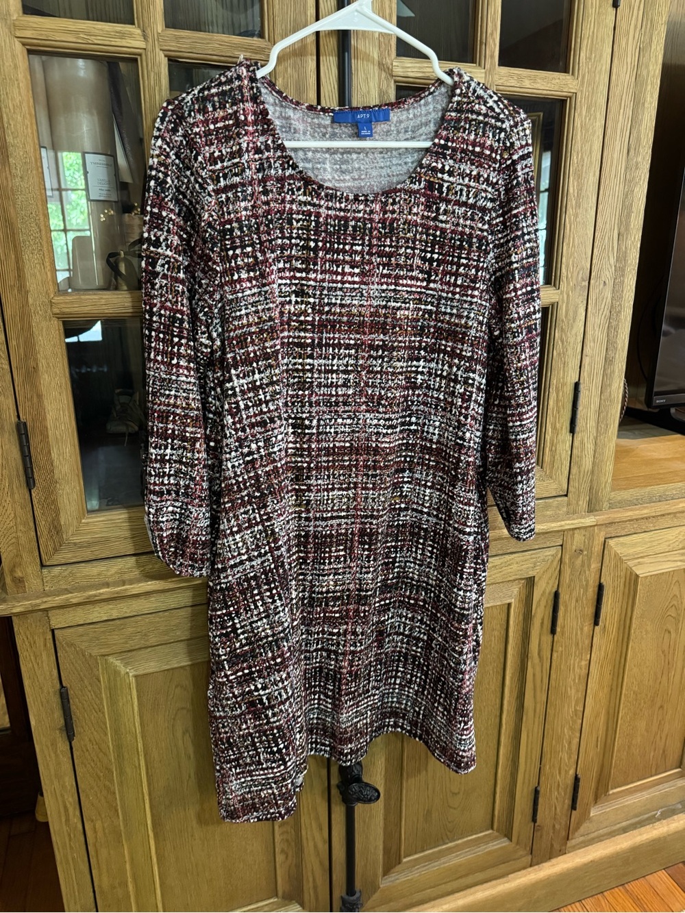 Apt. 9 Burgundy, Black and White Patterned Midi Dress